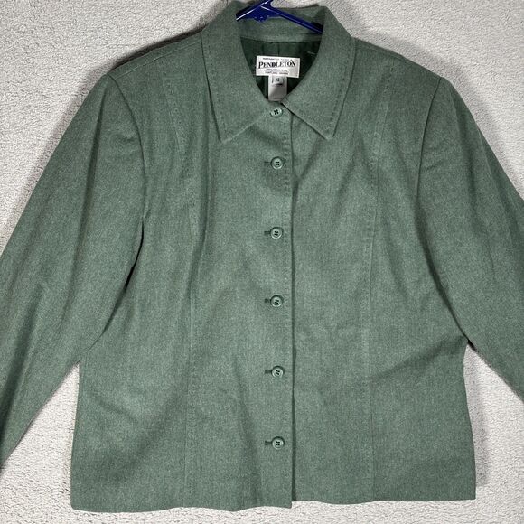 VNTG Pendleton Structured Jacket Women Size 12 Full Button Green Virgin Wool USA - Picture 1 of 14
